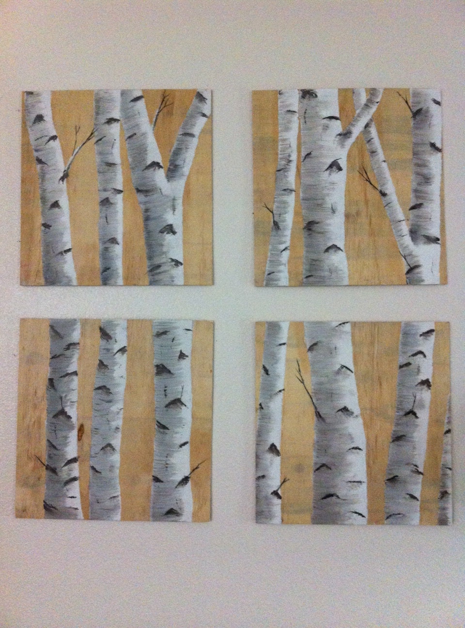 Birch Tree Painting Four Panels by BirchWoodBurns on Etsy