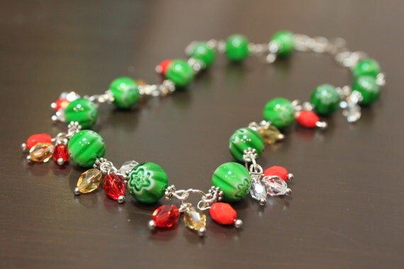 Download Handmade bead necklace green and red color Handcrafted