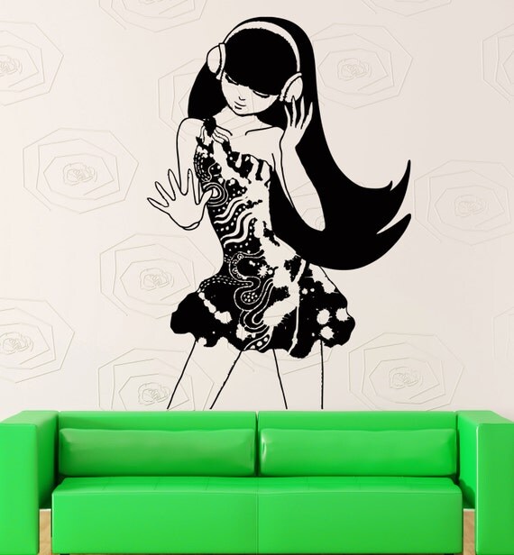 Items similar to Wall Stickers Vinyl Decal Girl Teen In Headphones