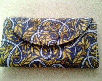 Navy Blue w/ Gold Swirl Leaves - Wallet - W102