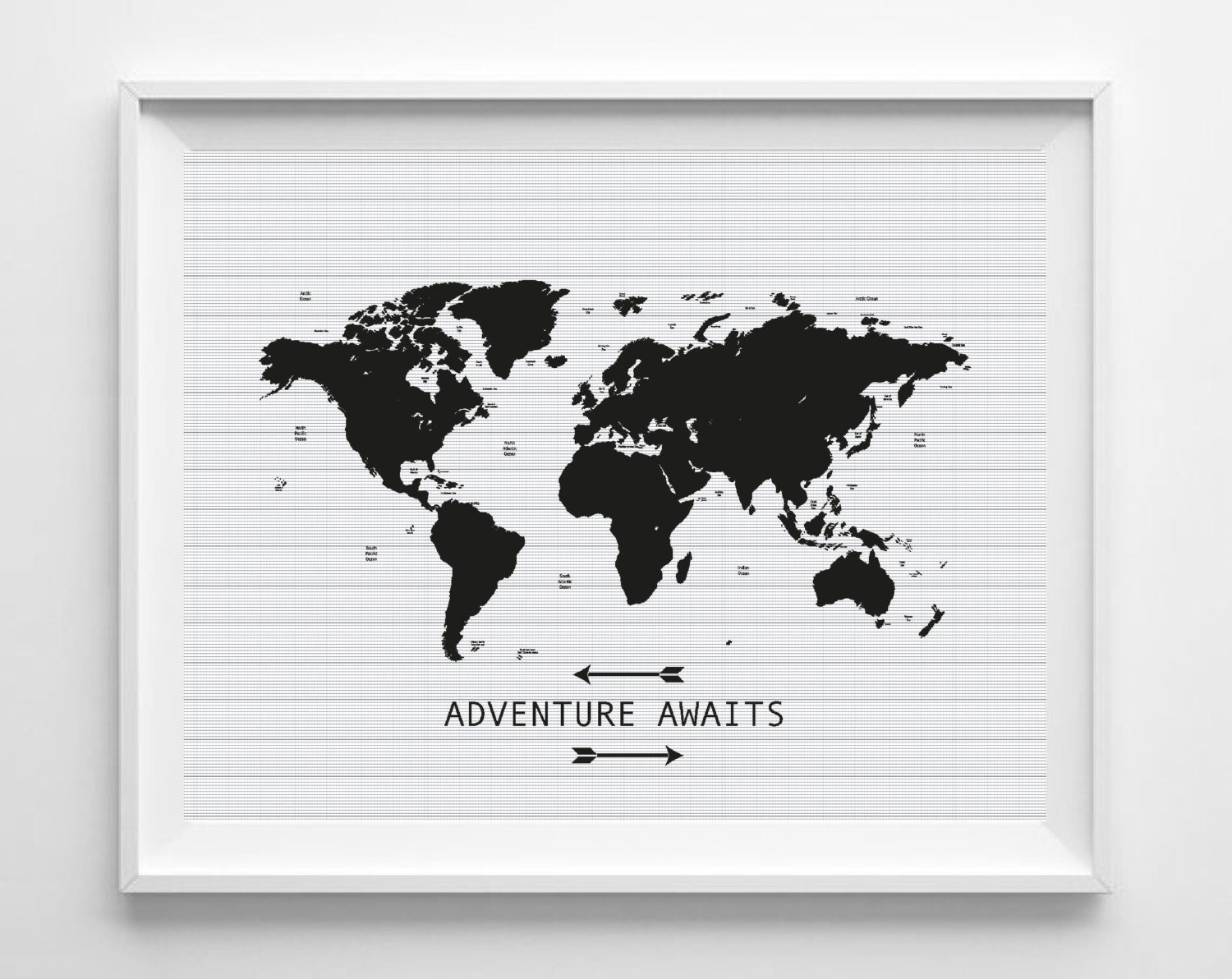 Printable World Map Art Print Adventure Awaits