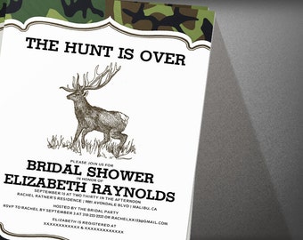 Camo The Hunt is Over Bridal Shower invites