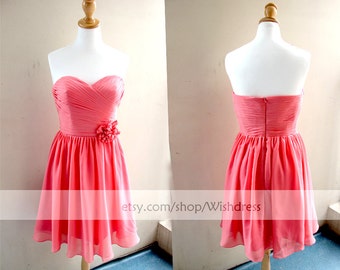 Strapless Sweetheart Orange Red Bridesmaid Dress/ by Wishdress