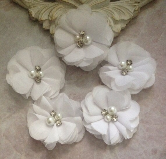 Chiffon flowers pearl and rhinestone flowers headband