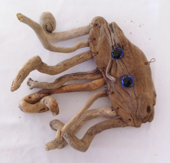 Rustic Natural Driftwood Octopus Sculpture by ArtGlassbySueTaylor