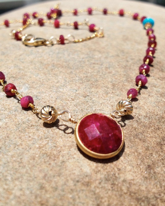 Items similar to SHOP HOLIDAY SALE! Beaded Ruby Necklace with Round