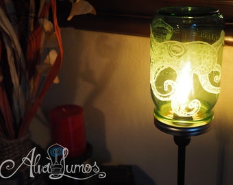 Green Mason Jar Lamp: Custom painted Octopus - Mason Jar Light - Nautical Mason Jar - Steampunk octopus lamp - bedside lamp - living room