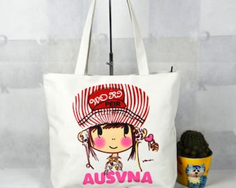 Tote Bag - Cotton Bag - Print Canvas - eco friendly - gift for her - beach bag.  NO. 049