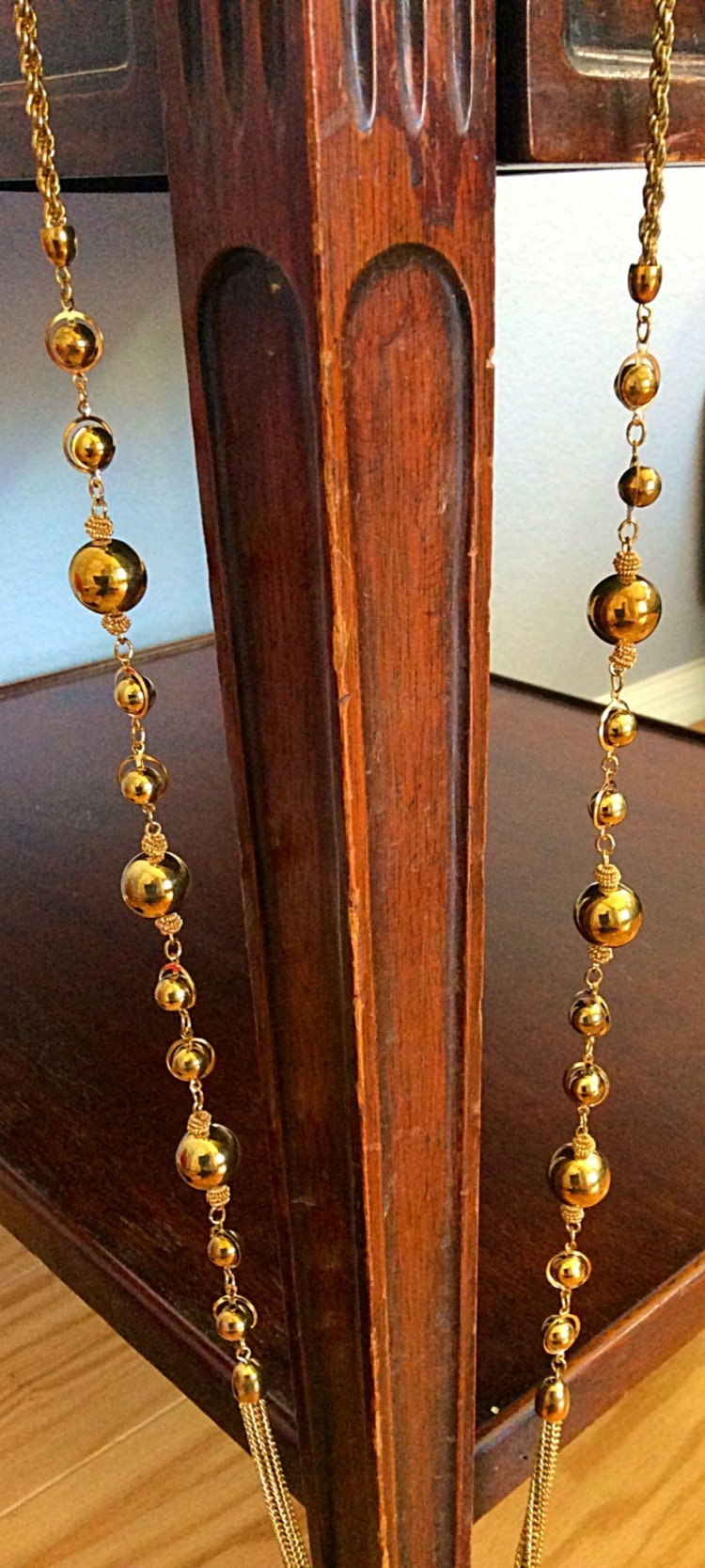 Long Gold Bead and Chain Necklace by on Etsy