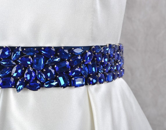 Unique Royal Blue Belt Luxury Crystal Royal Blue by KeFormal