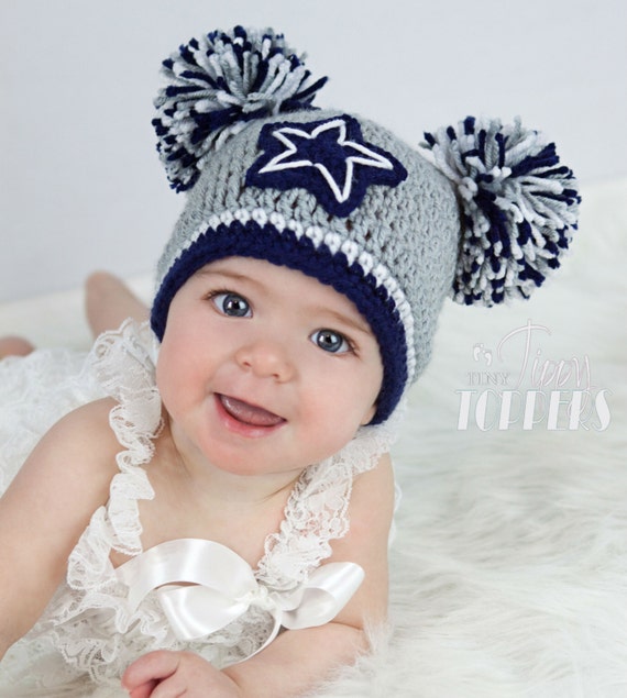 pom pom ears hat poms girl pom boy or ears cap Hat Crocheted baby COWBOYS beanie DALLAS