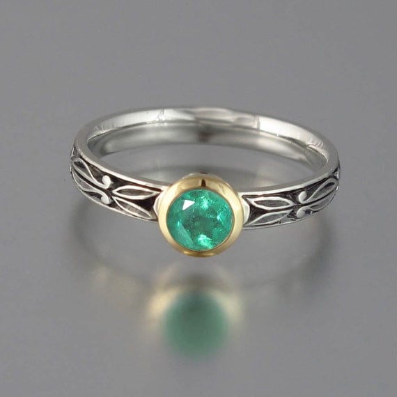Items similar to AUGUSTA 14K gold silver ring with Emerald on Etsy