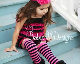 Halloween Candy Stripes Hot Pink n Black Ruffle Legwarmers. Baby Leg Warmers.Girls Halloween / Goth Monster High Halloween Legwarmers