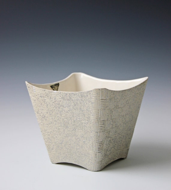 Items similar to Large white and silver modern square ceramic by