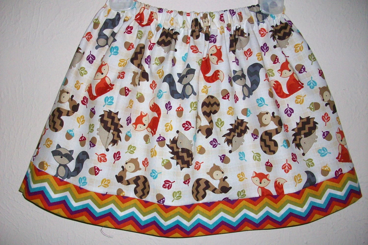 Girls Skirt with Chevron Forest Animal Skirt with Fox and