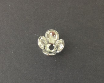Silver Plated Rounded 4 Petal Bead Cap 12mm (8) mtl072A