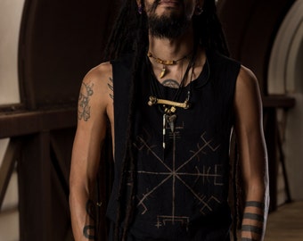 Vegvisir Viking Compass Mens Sleeveless Black Tee Shirt