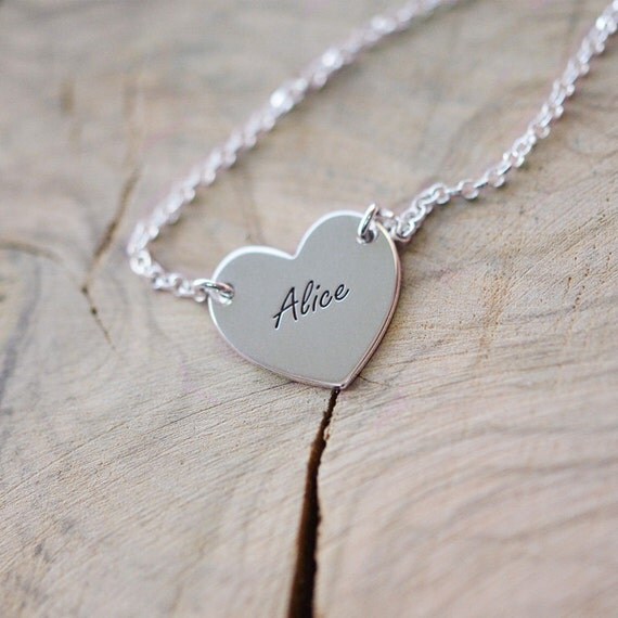 Engraved Heart Necklace in Sterling Silver by SincerelyMePJD