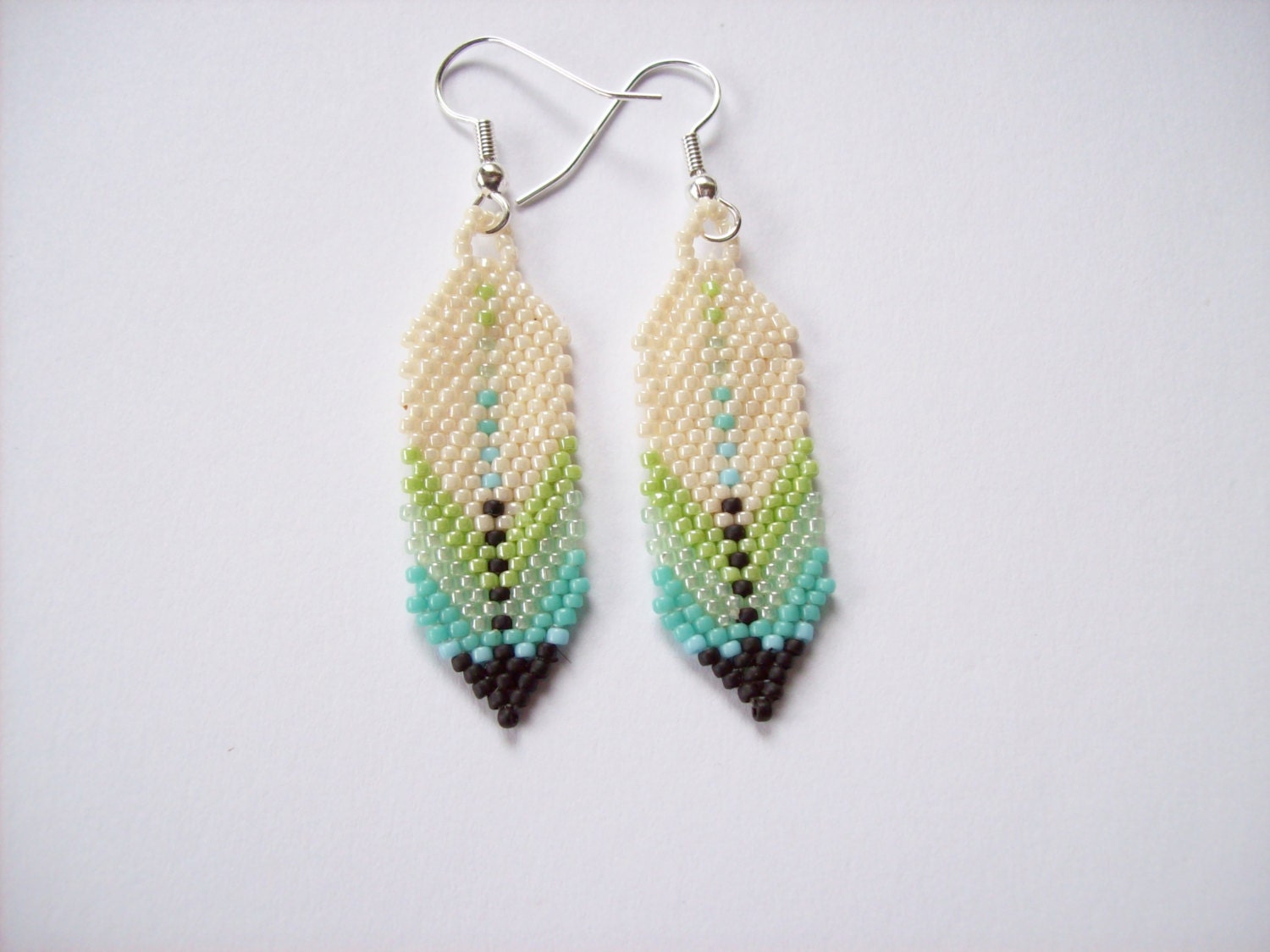 Beadwork Feather EarringsNative American Style Beaded
