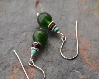 Turquoise, Garnet Green Agate Earrings