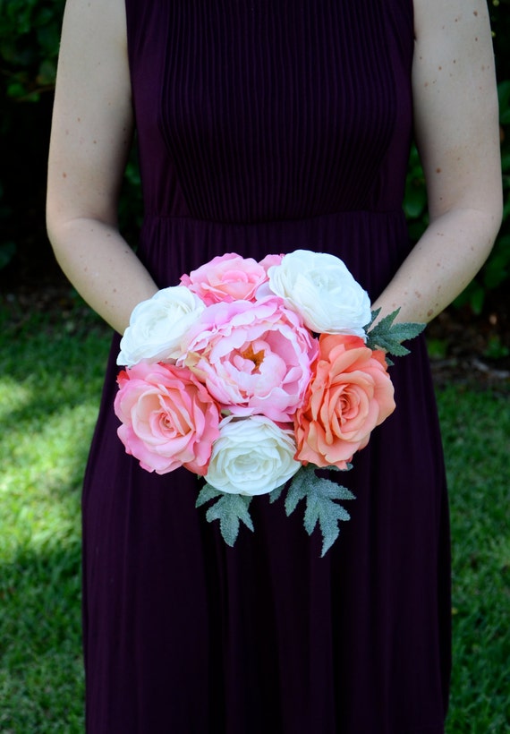 Items similar to silk bridal bouquet in shades of pink and white