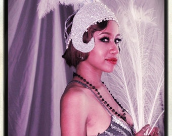 STELLA Silver Ostrich Plume Showgirl Headpiece / Art Deco Revival / Burlesque / Flapper - by Moonshine Baby