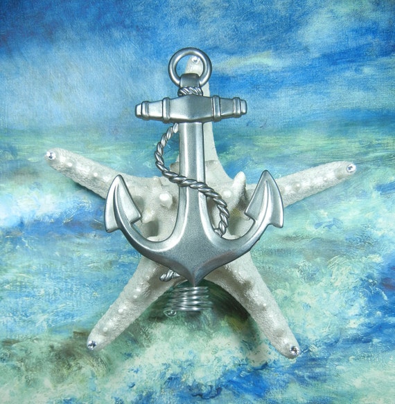 Nautical Christmas Tree Topper Silver Sea Anchor Pearly