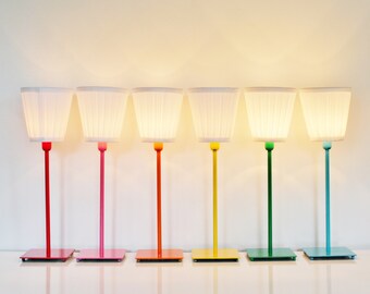 COLORFUL Table Top Lamp - Metal Lamp With White Cloth Shade in Red, Orange, Yellow, Green, Blue, or Pink - Upcycled BootsNGus Lighting