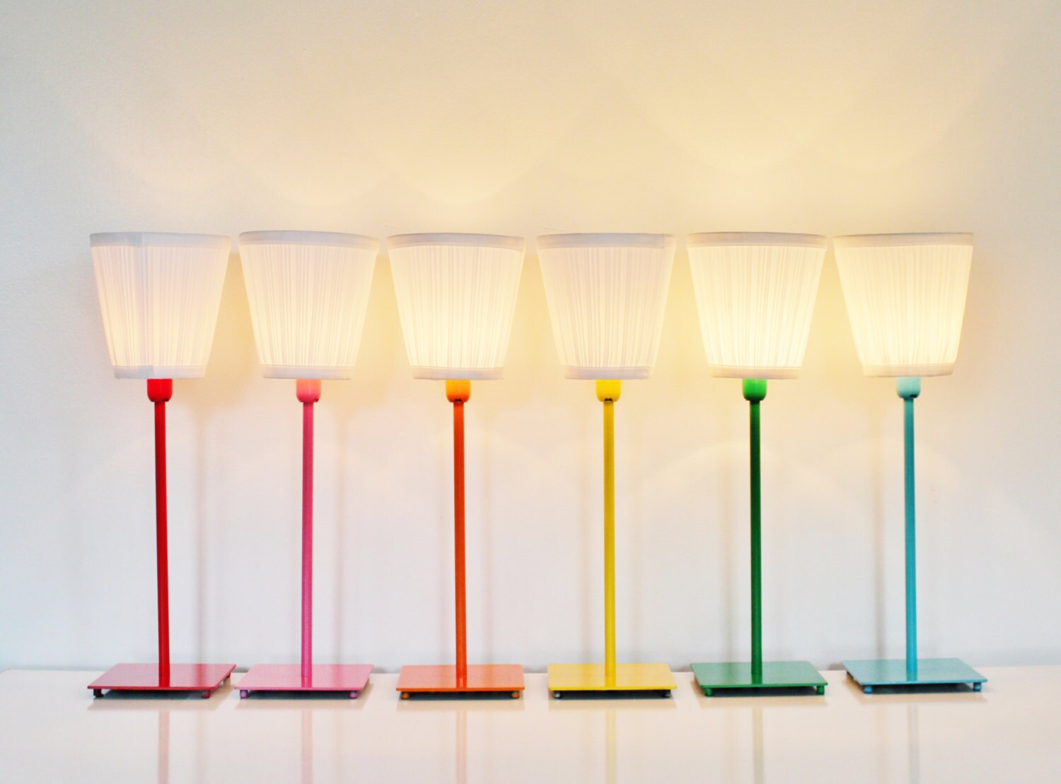 COLORFUL Table Top Lamp Metal Lamp With White Cloth Shade in