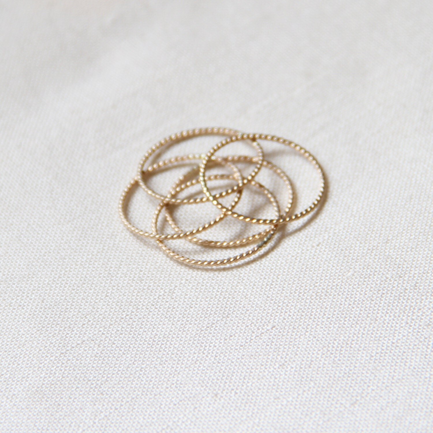 Five SOLID 14k Gold Rope Thread Rings Tiny Twist by MARYJOHN