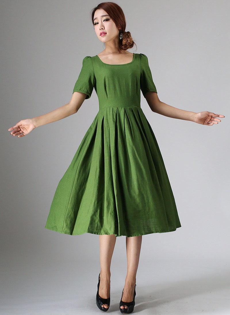 Cute dresses midi dress Green dress linen dress womens