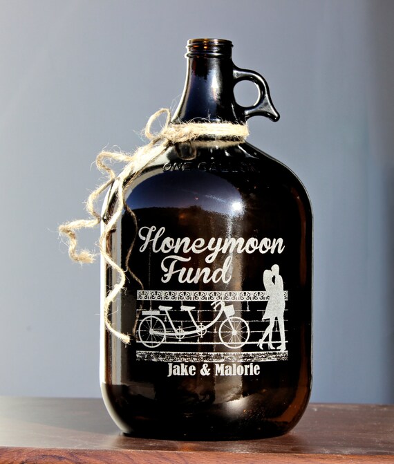 Honeymoon Fund Jar Growler Couples gift for Engaged by ScissorMill