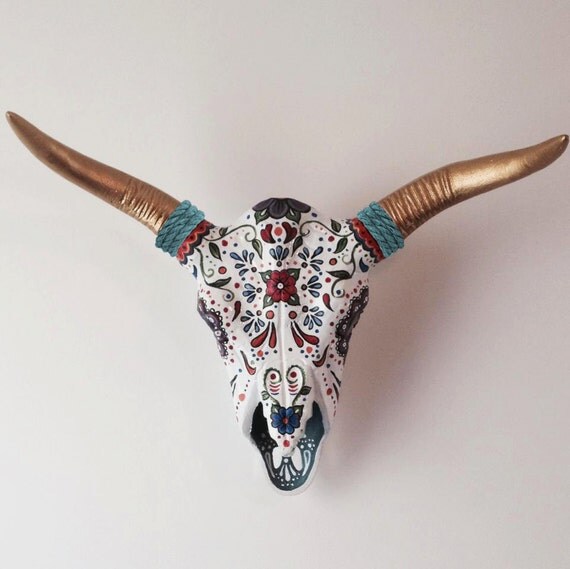 Hand Painted Metal Cow Skull by lmbrown711 on Etsy