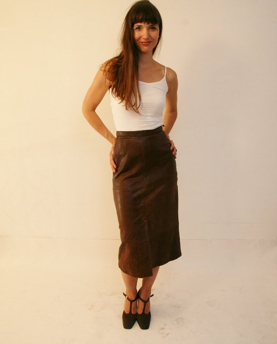 BROWN leather pencil skirt UK 8 US 6 EU 36 Vintage 80s Discover women's leather skirts with ASOS. Shop for leather skirts & suede skirts and all skirt styles at ASOS. your browser is not supported. River Island faux leather midi pencil skirt in black. $ Warehouse faux leather seamed pencil skirt in black. $ ASOS DESIGN leather look wrap midi skirt with buckle belt.