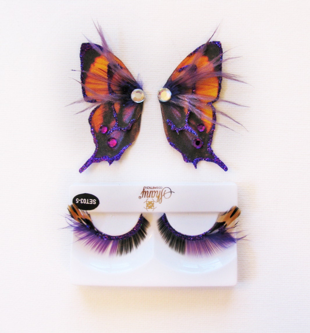 Golden Yellow and Purple Butterfly Eyelashes
