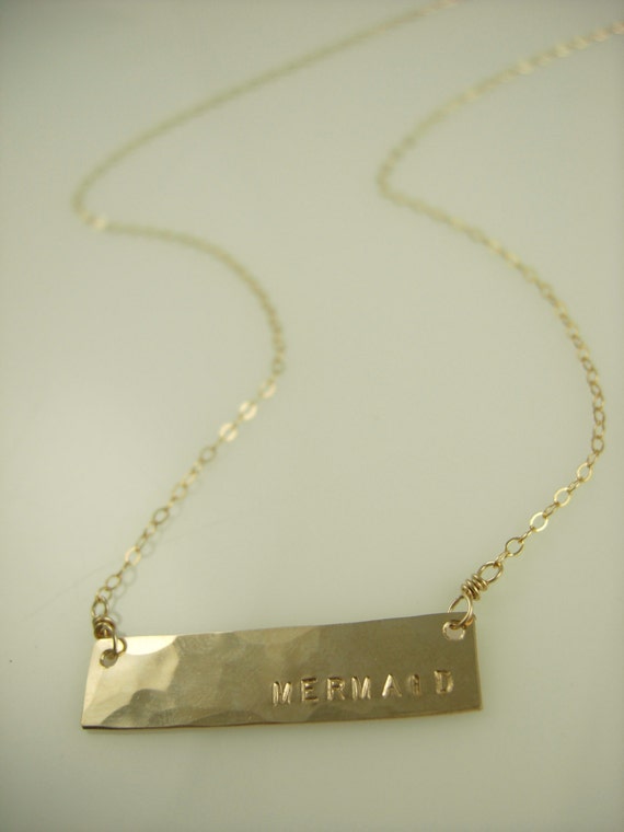 Hammered Gold Bar Necklace Initial by jamesmichellejewelry