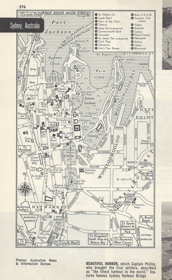 Sydney Australia Map City Map Street Map 1950s By VintageButtercup