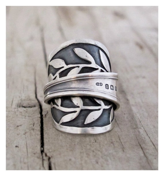 Knuckle ring Unique silver leaf wreath Spoon Ring Sterling Silver eco ... Knuckle ring Unique silver leaf wreath Spoon Ring Sterling Silver eco ...