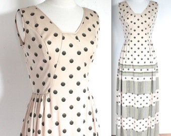 Vintage 1960's Dress // 60s Long Cream Polka Dot Party Dress // Maxi Mod Dress