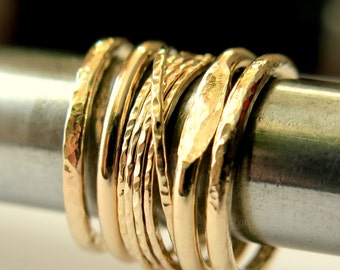 Gold Stacking Rings, Five Rings Set, Handmade Rings, 1/2 Inch Set Width , Gold Filled Rings, Statement Stackable Rings Set