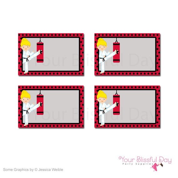 PRINTABLE Girl Karate Party Label Tents (Character of your choice) #543 Il_570xn