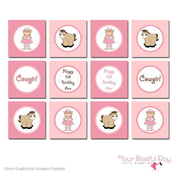 PRINTABLE Cowgirl Party Circles (Personalized) Il_570xn