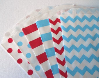 RED AND BLUE Party - Qty 12 - Treat Bag - 5x7 - Favor Bag - The cat and hat - Red and blue - Birthday Party - Baby shower - Fourth of July