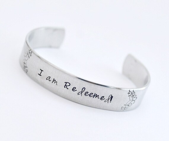 am Redeemed Hand stamped cuff bracelet by CICinspireme on Etsy