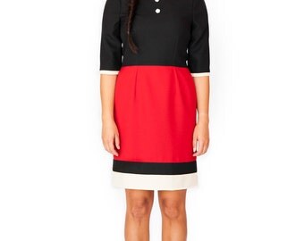Peter pan collar dress red black mod 1960s dress