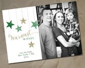 Confetti christmas card, glitter photo Christmas card design, Green and gold stars design holiday card, DIY or printed with envelopes Il_170x135