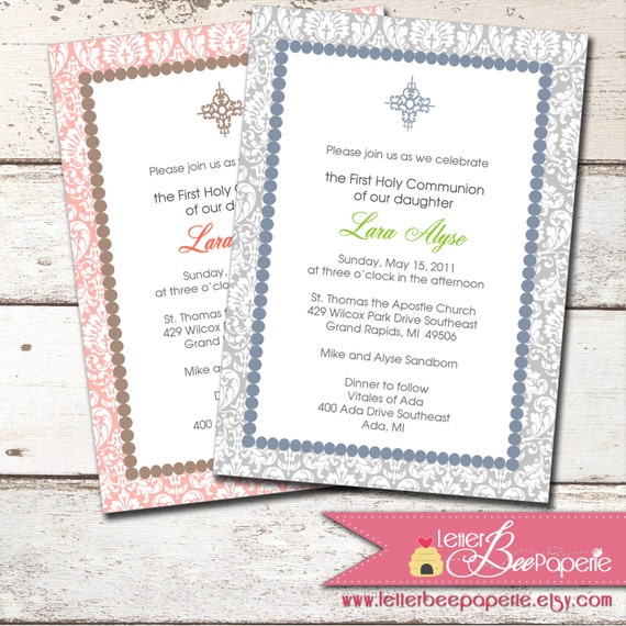 Damask Baptism / Christening Invitation - Choose Your Colors - DIY Printable Invite - Boy, Girl, Gender Neutral - Confirmation, Holidays Il_570xn