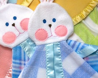 Replica Fisher Price Bunny blue plaid Lovey Security Blanket