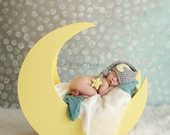 Baby Moon Hat, Newborn Photo Prop, Sleepy Time Hat, Moon And Star Hat, Newborn Stocking Cap, Newborn Elf Hat, Infant Longtail Hat