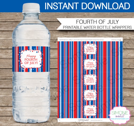 Fourth Of July Water Bottle Labels Or Wrappers Instant Download Printable Editable Template Water Bottle Wrapper Template